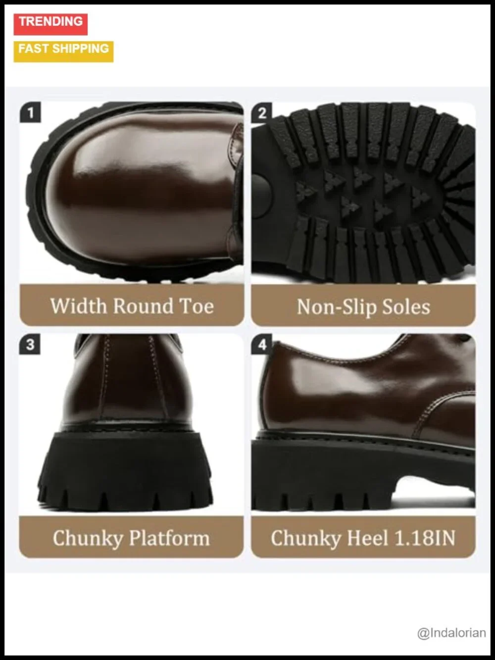 Men's Chunky Heel Lace-Up Oxford Dress Shoes Textured Leather Anti-Slip Lug